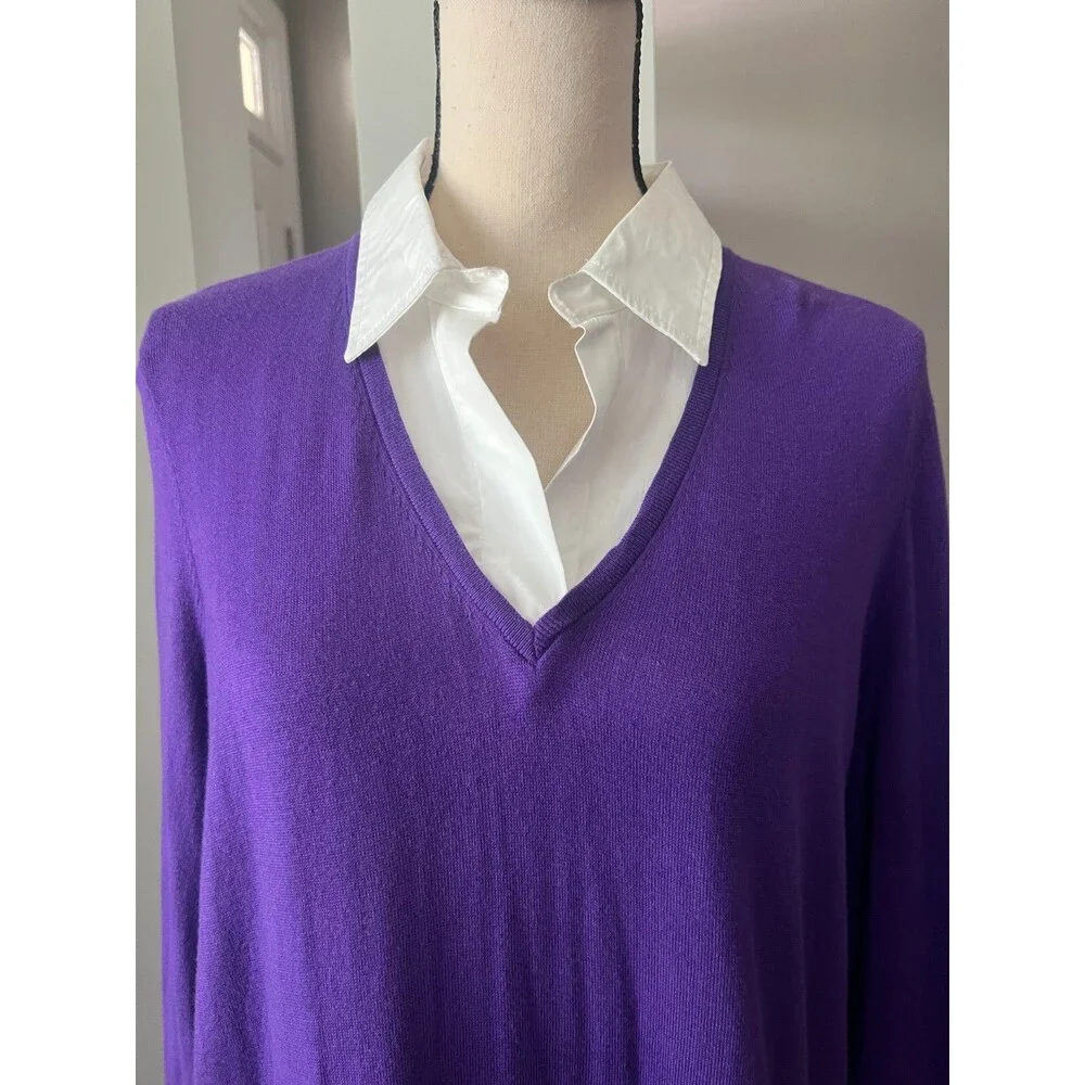 Lauren Ralph Lauren Layered Look Shirt Tail Sweater Purple/White Sz XL NWT